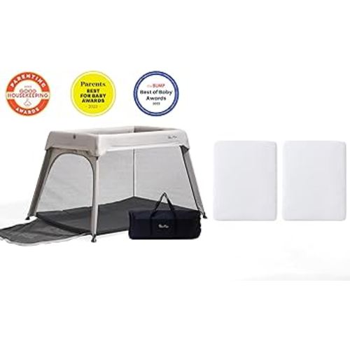 Silver Cross Sleep & Go 3 in 1 Travel Crib Stone & Slumber Sleep & Go Fitted Sheet One in small one in large Bundle