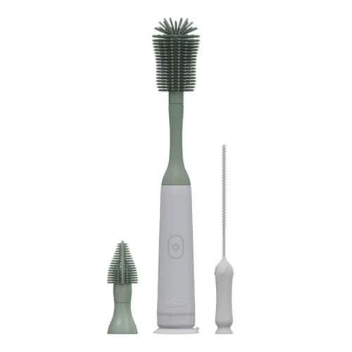 Dr. Brown's Electric Silicone Brush Set | Motorized 360° rotating brush effectively cleans with less effort, 2 interchangeable brush heads, bonus straw brush