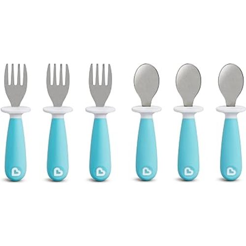 Munchkin® Raise™ Toddler Fork and Spoon Utensil Set, Rest Keeps Tip Off Table, BPA Free, 6 Pack, Blue