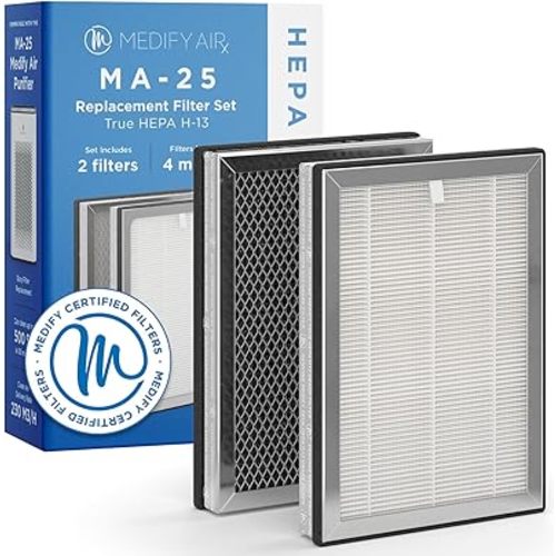 Medify MA-25 Genuine Replacement Filter Set for Allergens, Smoke, Wildfires, Dust, Odors, Pollen, Pet Dander | 3 in 1 with Pre-filter, HEPA H13 and Activated Carbon | Removal to 0.1 Microns | 1-Pack