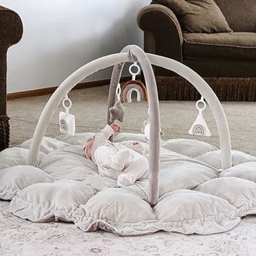 5-in-1 Thick & Plush Baby Play Gym, Baby Play Mats for Floor, Tummy Time Mat with 6 Toys, Cat Bed, Dog Bed, Convertible Stage-Based Developmental from Baby to Toddler, Ball Pit, Pet Cushion Cloudico