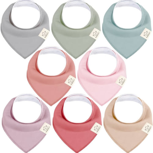 KeaBabies 8-Pack Organic Baby Bandana Bibs for Girls - Super Absorbent Triangle Baby Bibs for Drooling and Teething Infant, 100% Cotton Extra Soft for Newborn, Infant 0-36 Months (Muted Pastel)