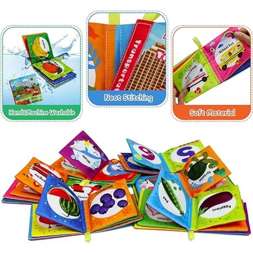 Dr.Rapeti Soft Cloth Books Baby Books Bath Books 6-Pack for Baby Infant Toddler Kids Crinkle Squeaky Washable Chewable Non-Toxic Early Educational Giftable