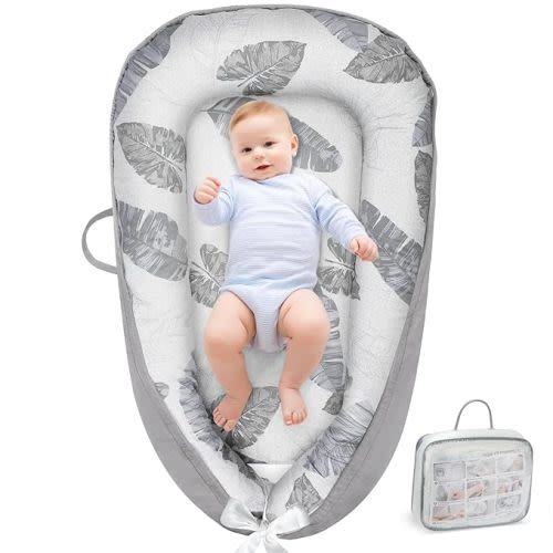 URMYWO Baby Lounger - Baby Lounger for Newborn, Breathable & Soft Baby Nest Cover Co Sleeper for Baby 0-24 Months, Babies Essentials Gifts, Portable Infant Lounger Baby Floor Seat for Home and Travel - Grey Feather