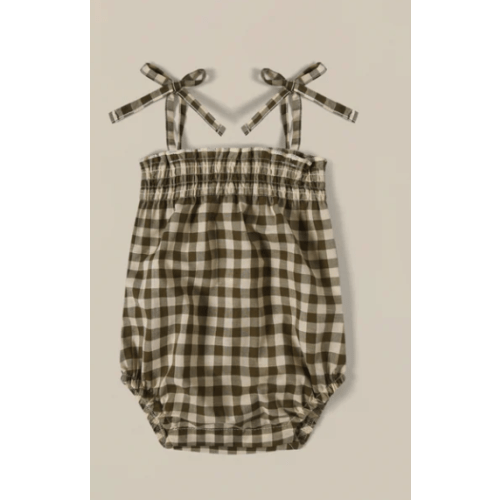 Olive Gingham Spaghetti Bodysuit | Organic Zoo 3-6 months Olive Gingham