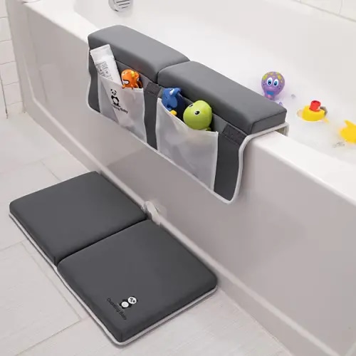 Comfortable Bath Kneeler and Elbow Rest Pad, 2 Pc. Set, Knee and Body Protection with Non-Slip Base, Large Toy and Bath Accessory Pocket Storage, Compact Foldable Cushion Design