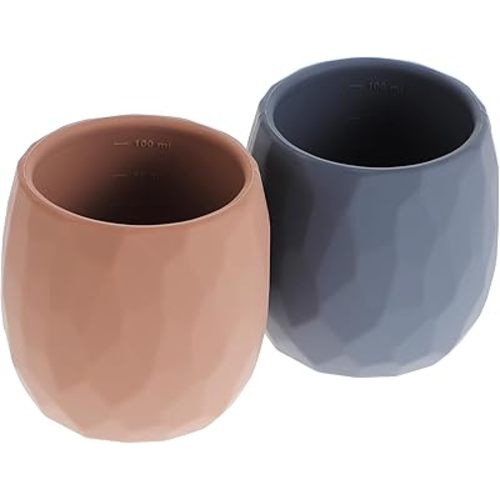 Tiny Open Cups, Silicone Training Cups for 6 Months + infants and Toddler, Baby-led Weaning Essentials & Baby Gifts (Cloudy Mauve + Iron)