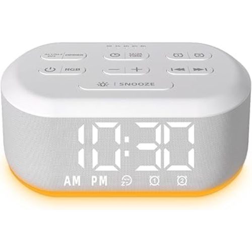 Small Digital Alarm Clock for Bedrooms Sound Machine with 30 Soothing Sound Plug in Bedside Clock with Night Light Noise Machine Battery Backup 15 Wake up Sound Clock for Teen Kid Heavy Sleeper Snooze