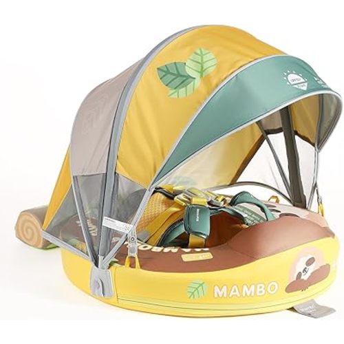 Mambobaby Float with Canopy, Non-Inflatable Swim Trainer for Infants and Toddlers 3-24 Months, Avoid Flip Design, UPF 50+, Safe & Comfortable Baby Pool Float