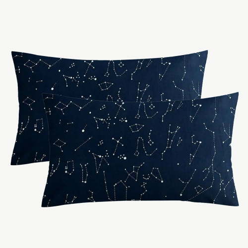 2pcs Navy Blue Constellation with White Space Stars Pattern Printed Decorative Throw Pillows Polyester 100% Double-sided Throw Pillow Cover 12x20inch for Home and Office Decor