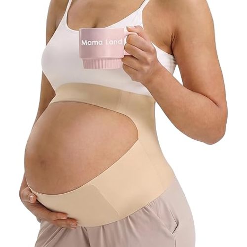 Mama Land Pregnancy Belly Band for Women, Maternity Support Belt, Trimester Must Haves, One Piece Pregnant Bands for Back, Abodomen, Pelvic Pain Relief, Adjustable Girdle Items (Beige, M)