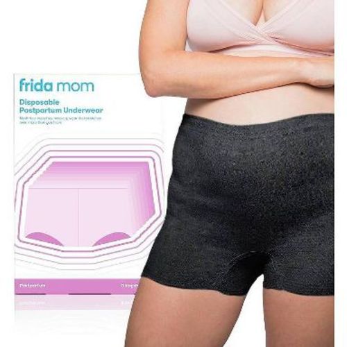 Frida Mom Postpartum Underwear, Disposable Boyshort Panties, Seamless + Stretch Support Black - Heavy Absorbency - Medium - 8ct