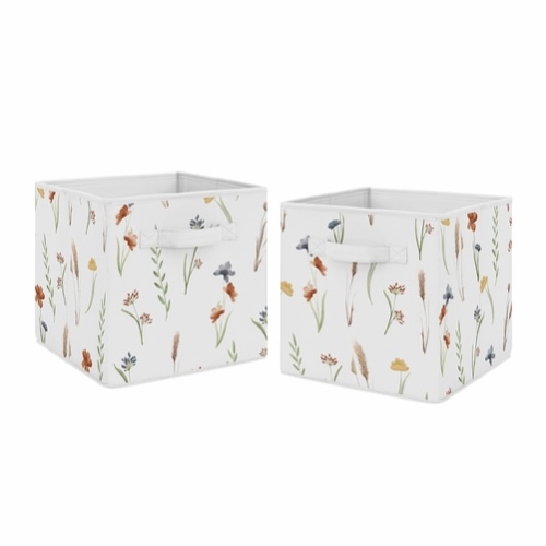 Watercolor Floral Garden Sage Green Collection Foldable Fabric Storage Bins