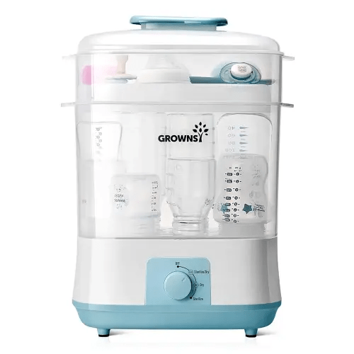 GROWNSY Adjustable 3 in 1 Large Bottle Sterilizer and Dryer, Electric Steam Baby Bottle Sterilizer, Bottle Sanitizer for Baby Bottles & Pacifiers, Breast Pump Parts Blue