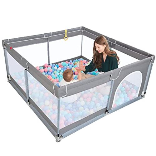 TODALE Baby Playpen 50”×50” Gray Playpen for Babies and Toddlers, Safe & Sturdy, Small Baby Play Yard with Anti-Slip Base & Breathable Mesh- Indoor & Outdoor Baby Play Pen for Toddler & Infant