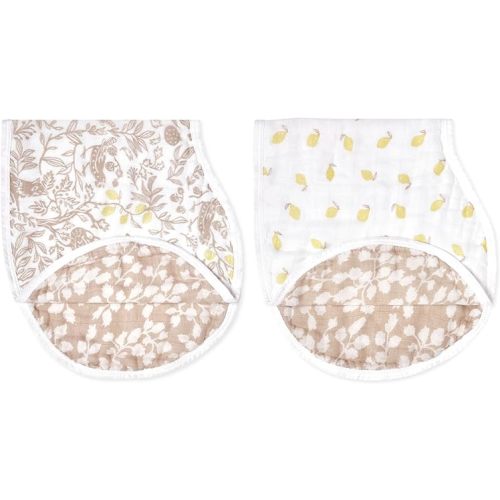 aden + anais Silky Soft Bamboo Viscose Burpy Bib – Multi-Use, Absorbent 4-Layer Burp Cloth and Full-Coverage Snap-Closure Baby Bib in One, 22.5” X 11”, 2-Pack, Natural Woodland