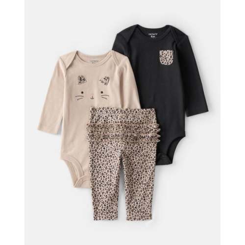 Baby Girl 3-Piece Cheetah Print Long-Sleeve Bodysuit & Pant Set - Carter's | Carter's