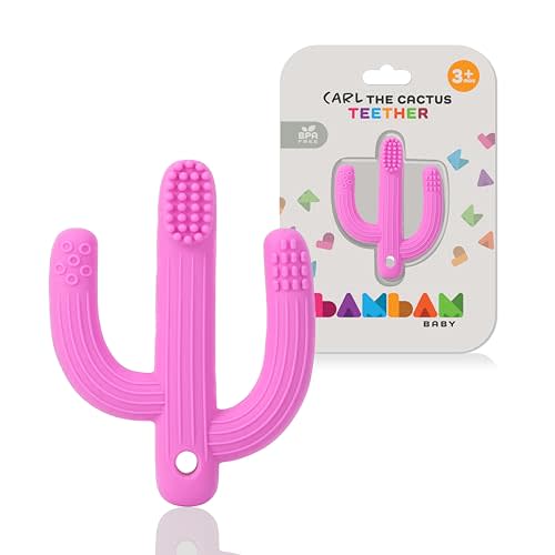 BAMBAM Baby – Premium Silicone Teething Toothbrush Toy | 100% BPA Free, Child Safety Tested, for Baby & Infant 3-6 and 6-12 Months | Carl The Cactus Teether Toys (Magic Magenta)