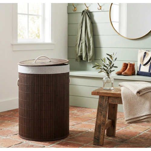 Wrought Studio™ Bamboo Hamper With Lid Round 58 Lt Natural & Reviews | Wayfair