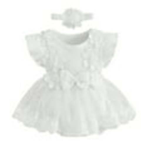 Hirigin Baby Girl Lace Romper Dress Short Sleeve Ruffle Mesh Tutu Dress 0 3 6 12 18 Months Cute Jumpsuits with Headband
