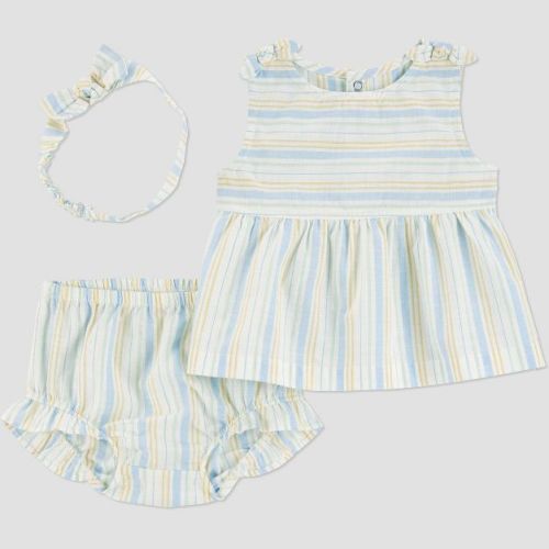 Carter's Just One You® Baby Girls' 3pc Striped Woven Top & Bottom Set with Headband - Newborn: Cotton Poplin, Sleeveless Tunic