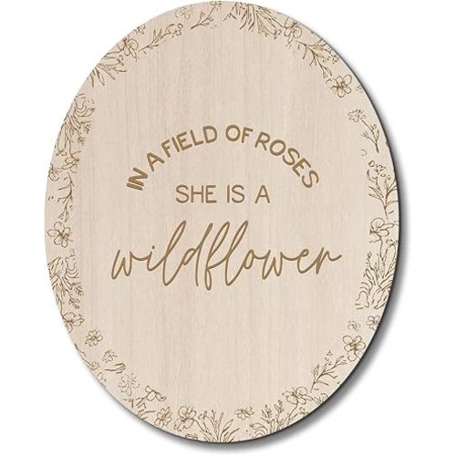 Wildflower Nursery Decor,Girls Room Oval Wall Art Decor,In a Field of Roses She Is a Wildflower Wooden Hanging Decor for Kids Girls Nursery Toddler Room Bedroom