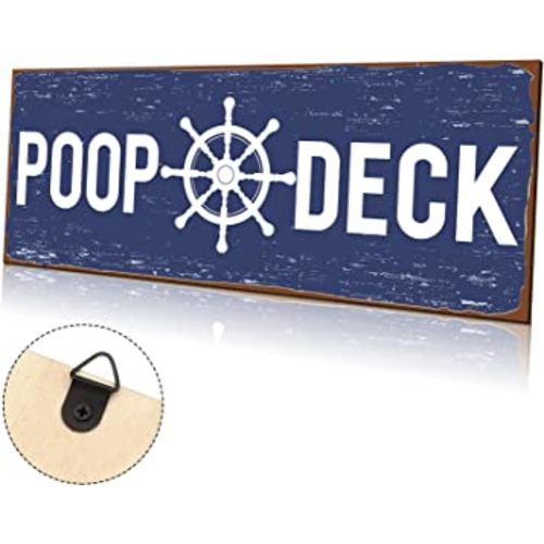 POOP DECK Sign Nautical Nursery Wall Decor Rustic Beach Bathroom Wood Sign Nautical Boat Decor Ocean Coastal Theme Decorations for Home Hanging Wood Sign for Ocean Bathroom 15.7 x 5.9 Inch (Blue)