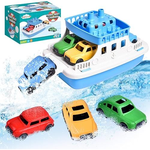 Toy Boat Bath Toys for Toddlers with 4 Mini Car Toys, Kids Water Toys Ferry Boat for Bathtub Bathroom Pool Beach Toys, Birthday Gifts