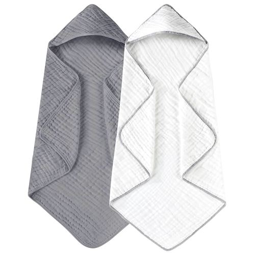 Yoofoss Hooded Baby Towels for Newborn 2 Pack 100% Muslin Organic Cotton Baby Bath Towel with Hood for Babies, Infant, Toddler and Kids, Large 32x32Inch, Soft and Absorbent Newborn Essential