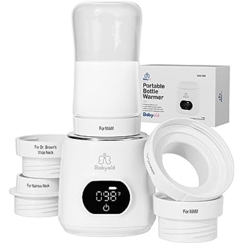 Portable Bottle Warmer, Fast Heating Bottle Warmer with 4 Adapters, 4 Gears Temperature Smart Control Bottle Warmer, Cordless Trval Baby Bottle Warmer for Breastmilk or Formula, Pearl White