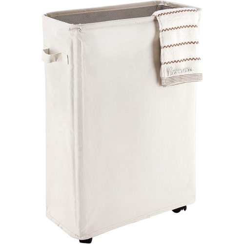 Slim Laundry Basket on Wheels in Beige-5