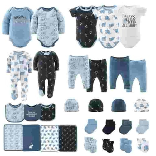 The Peanutshell 16-Piece Baby Layette Newborn Clothing Gift Set for 3 to 6 Months, Elephant Blue
