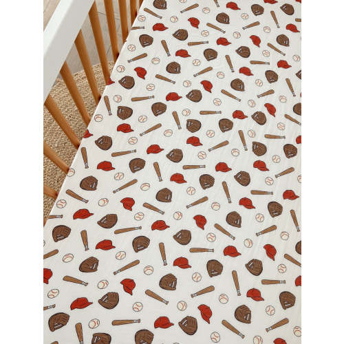 Muslin Crib Sheet, Baseball