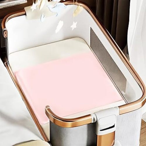 THXSILK 7A+ Grade 100% Mulberry Silk Bassinet Sleeve for Baby Hair Loss and Bald Spot, Bassinet/Cradles Half Sheet Soft Breathable Cooling Natural Safe Materials 22inch*20.5inch, Charming Pink