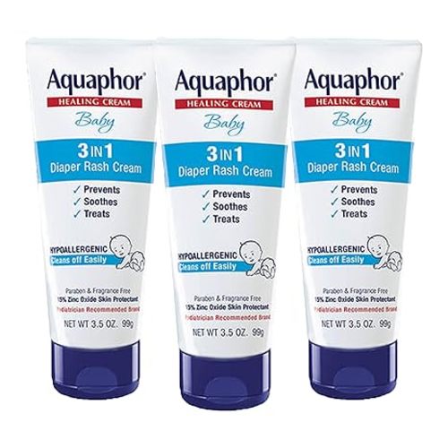 Aquaphor Baby Diaper Rash Cream, 3-in-1 Diaper Rash Relief, 3.5 Oz Tube, (Pack of 3)