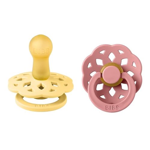 BIBS Pacifiers 6-18 Months | 2-Pack Soothers | BPA-Free Round Nipple | Made in Denmark | Pale Butter/Dusty Pink Boheme Pacifier