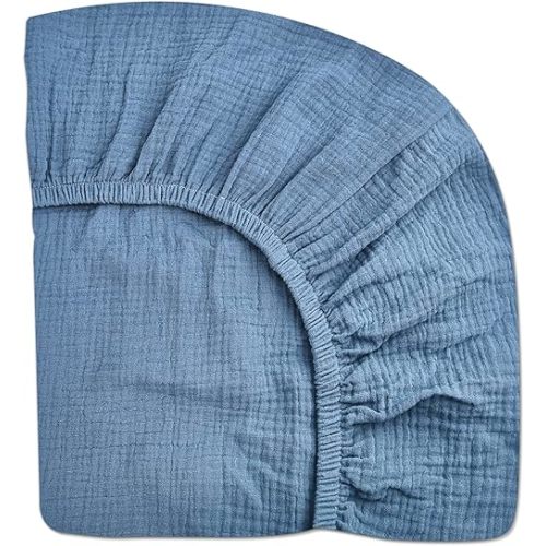 Crib Sheets for Boys Girl, Fitted Baby Toddler Bed Sheets 28" x 52", Neutral Muslin Cotton Crib Mattress Bedding Soft and Breathable Comfort(Blue)