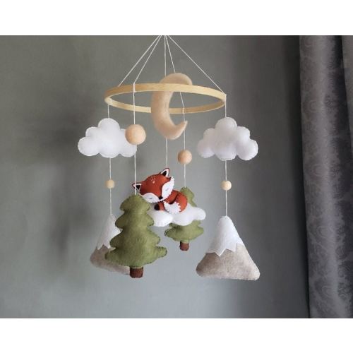 Woodland mobile, fox mpbile,sleeping fox mobile,forest mobile moon mobile,nature mobile,baby neutral mobile