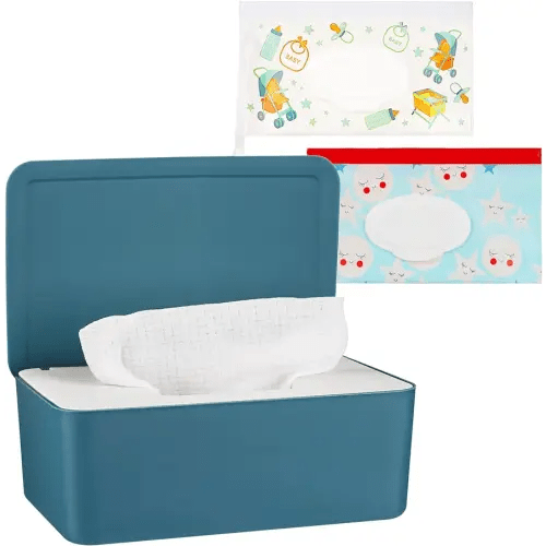 Diaper Wipes Dispenser Wipes Holder, Wipes Tissue Case Keeps Wipes Fresh Tissue Wipes Container with Lid (Blue)