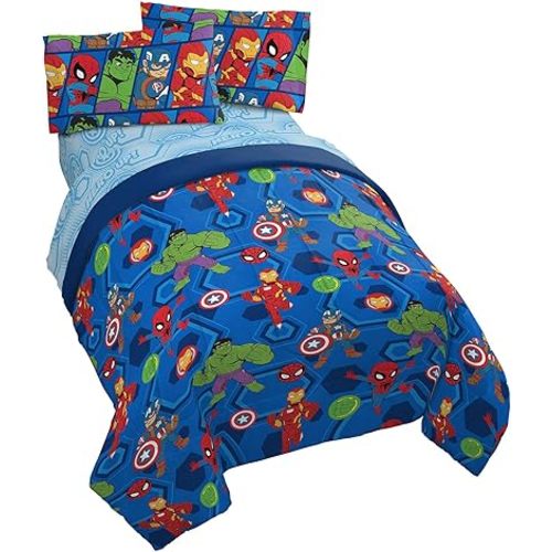 Jay Franco Marvel Super Hero Adventures Hero Together 4 Piece Twin Bed Set - Includes Comforter & Sheet Set Bedding Features The Avengers - Super Soft Fade Resistant Microfiber