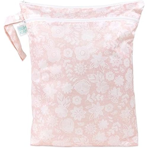 Bumkins Waterproof Wet Dry Bag for Baby, Travel, Swim Suit, Cloth Diapers, Pump Parts, Pool, Beach, Gym Clothes, Toiletry, Hook to Stroller, Daycare, Zipper Reusable Wetdry Packing Pouch, Floral Gray