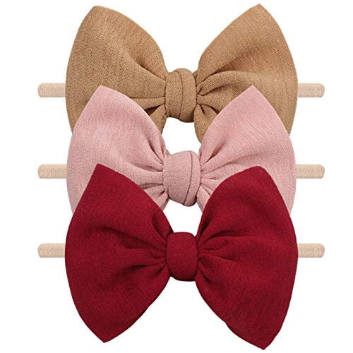 YanJie Girls Fall Outfits Baby Girls Nylon Headbands Newborn Bows Handmade Hair Bows Hairbands Hair Accessories for Newborn Infant Toddlers Kids(Red Pink Brown)