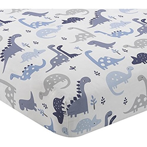 Bedtime Originals Roar Dinosaur Fitted Crib Sheet, Blue/White
