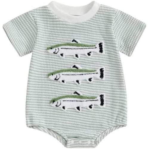 VISGOGO Unisex Baby Boy Girl Striped Romper Waffle Short Sleeve Bubble Oversized Romper Bodysuit Summer Onesie Clothes