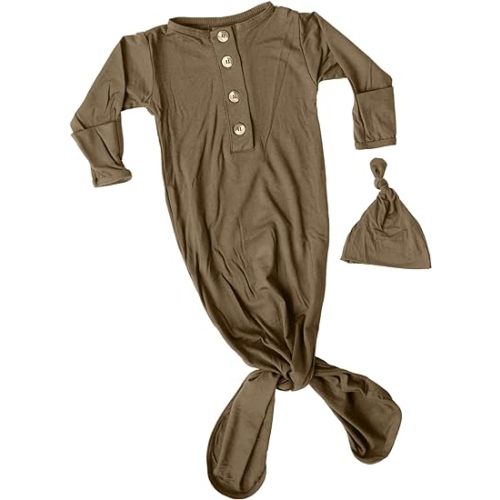 Stroller Society Newborn Knotted Baby Gown and Hat Set for Baby Boy or Baby Girl