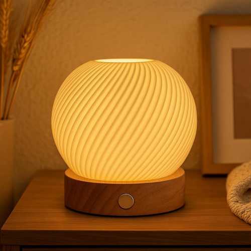 Cordless Dimmable Touch Lamp – Mini Spiral Bedside Lamp, Rechargeable Ambient Light