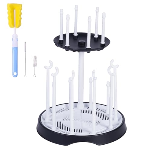DIJIAMEIYA Baby Bottle Drying Rack,Double-Layer Bottle Drying Rack,Hold Up to 16 Baby Bottles,Suitable for Indoor,Kitchen,Living Room（Black and White）