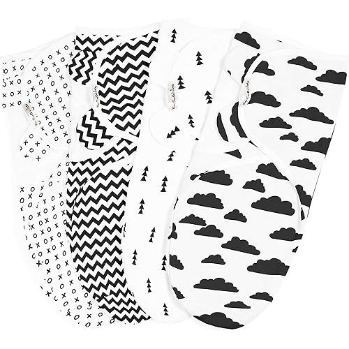 BaeBae Goods Swaddle Blanket, Adjustable Infant Baby Wrap Set of 4, Baby Swaddling Wrap Blankets Made in Soft Cotton (0-3 Months)