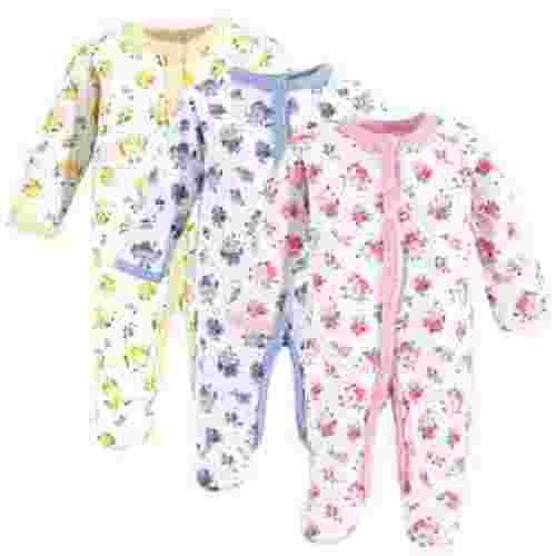Luvable Friends Baby Girl Cotton Preemie Snap Sleep and Play 3pk, Floral, Preemie