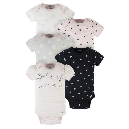 Gerber Baby Girl Short Sleeve Onesie Bodysuits, 5-Pack (Preemie-24 Months)